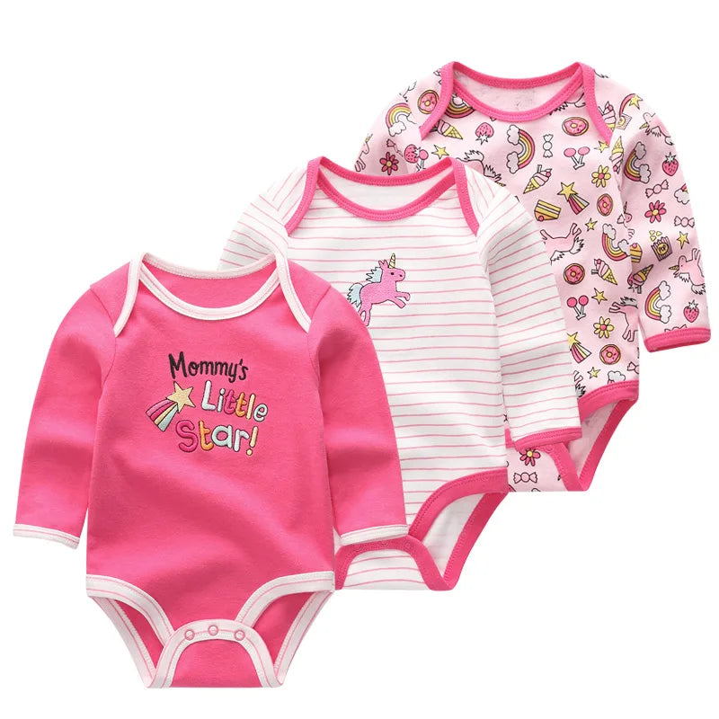 3 Pcs/Lot Baby's Long Sleeve Bodysuits 100% Cotton