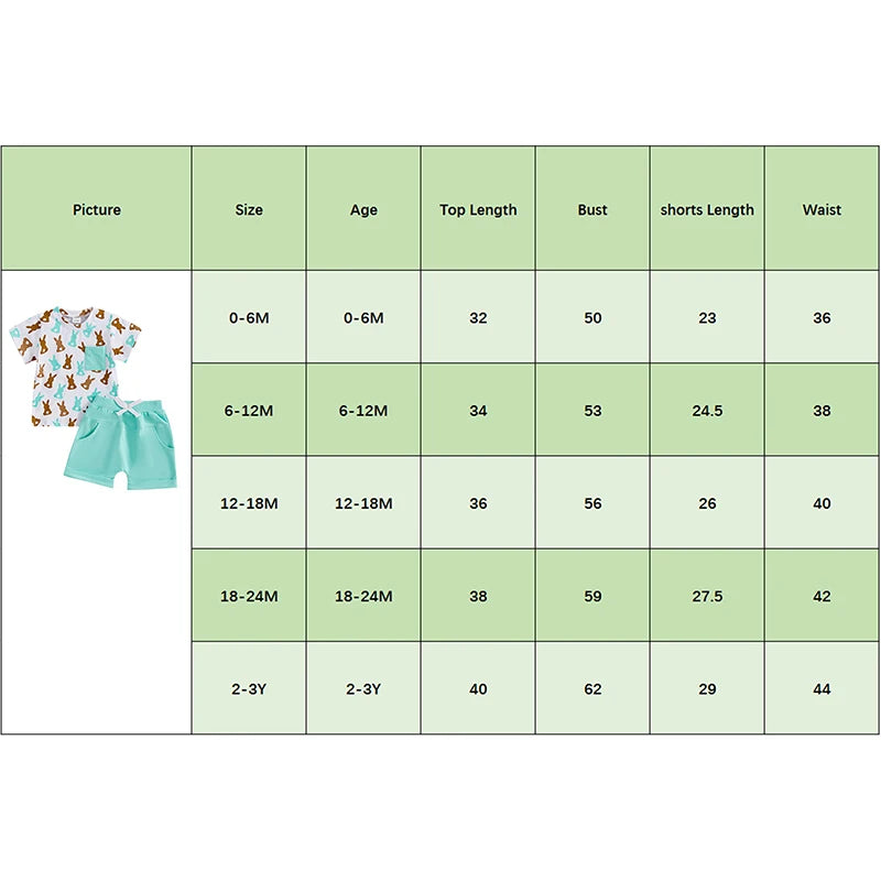 Toddler Baby Boys' Easter Outfit Set - Rabbit Print Short Sleeve T-Shirt & Shorts with Pockets 2pcs