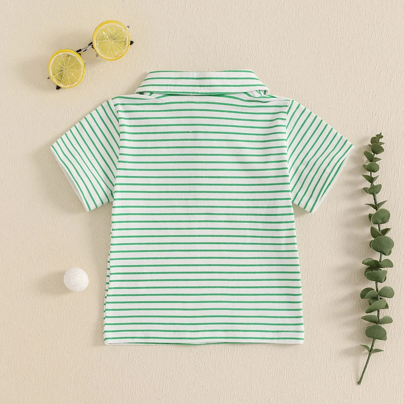 0-4Y Toddler Kids Boys Summer T Shirts Short Sleeve Casual Golf Embroidery Striped Print Pullover Top