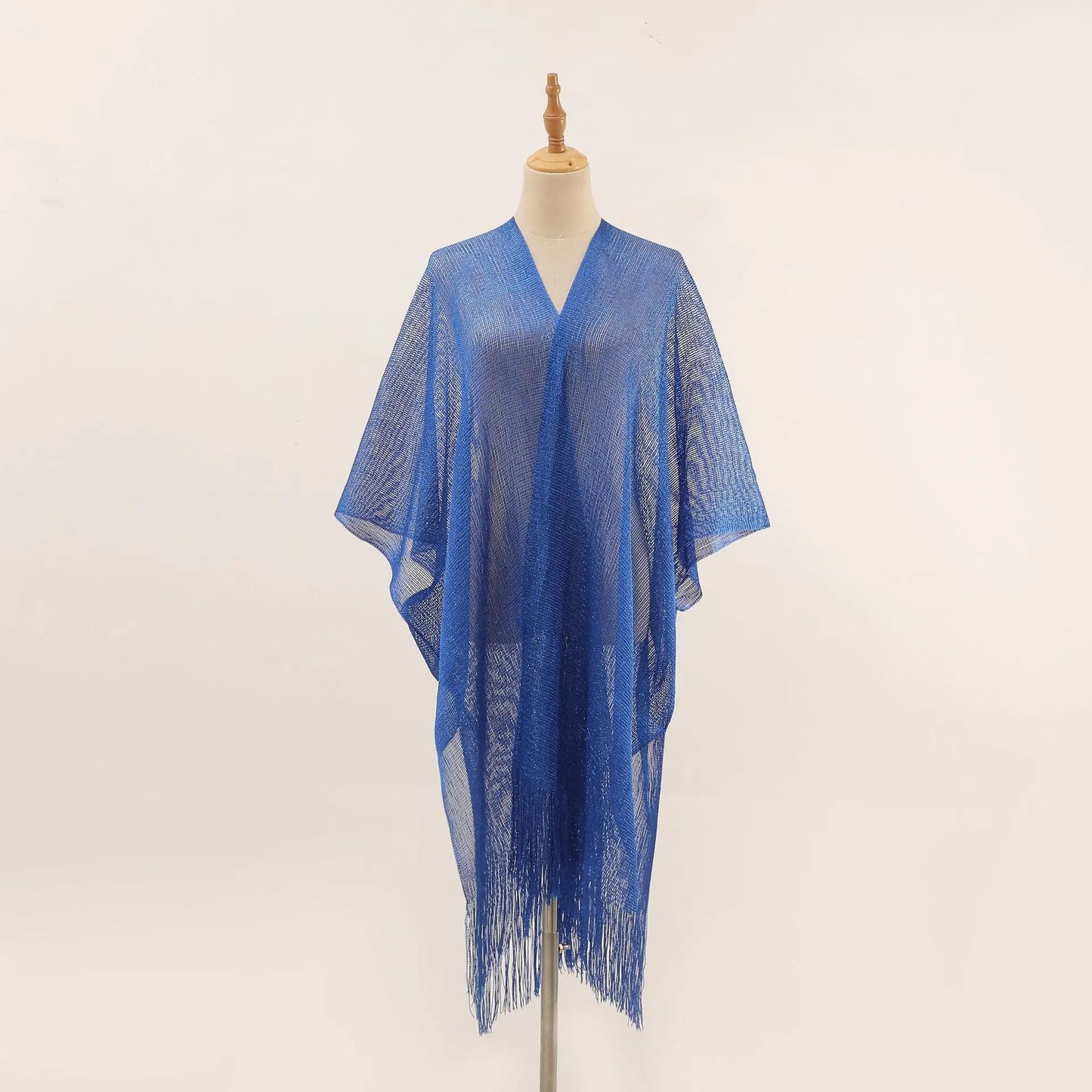 Women Swimsuit Cover Ups Shawl-Collar Caftans Beach Tunic Dress Robe Solid Tassel Pareo Beach Cover-ups