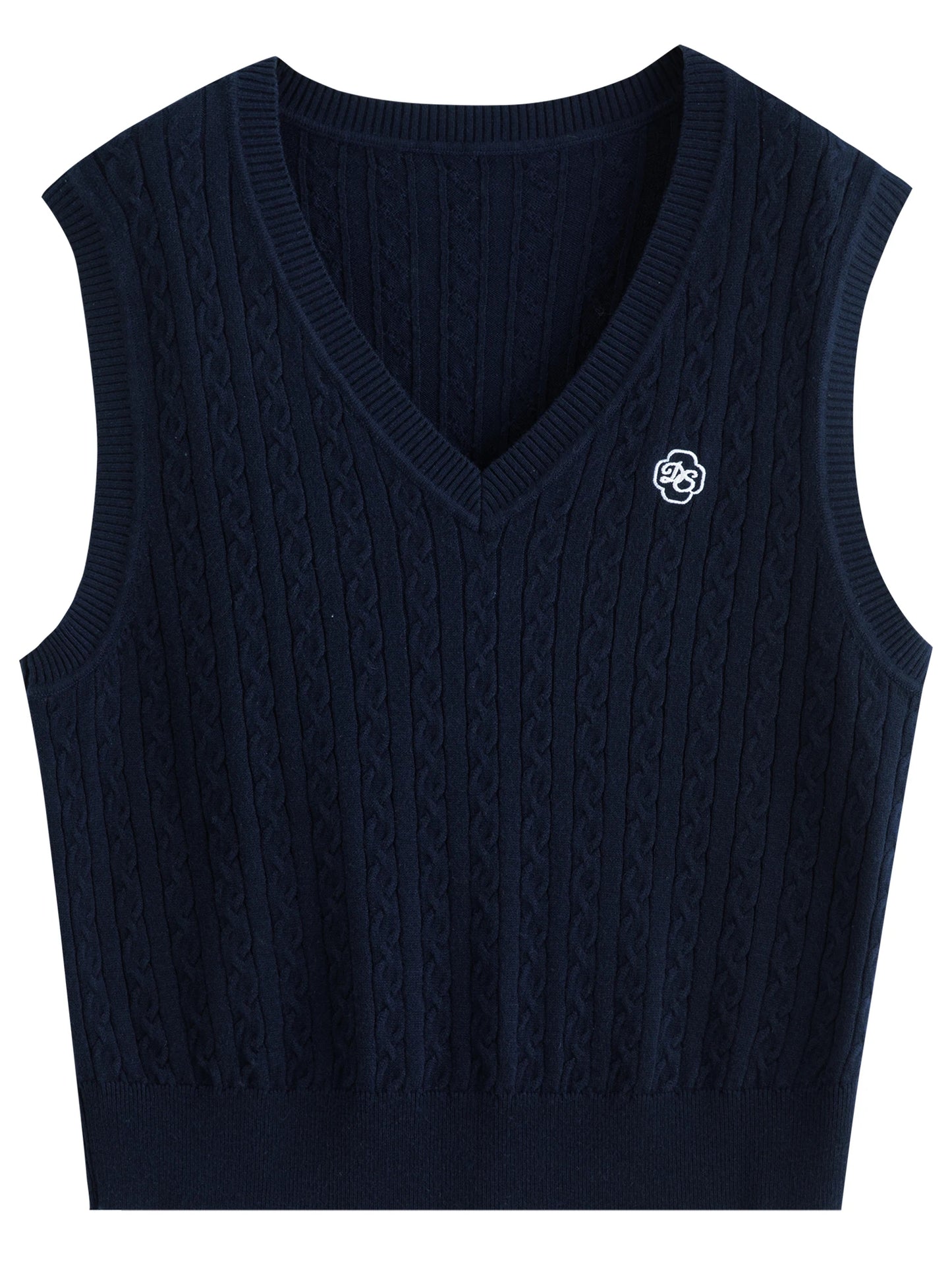 Cable Knit Vest - White V-Neck Sleeveless Pullover