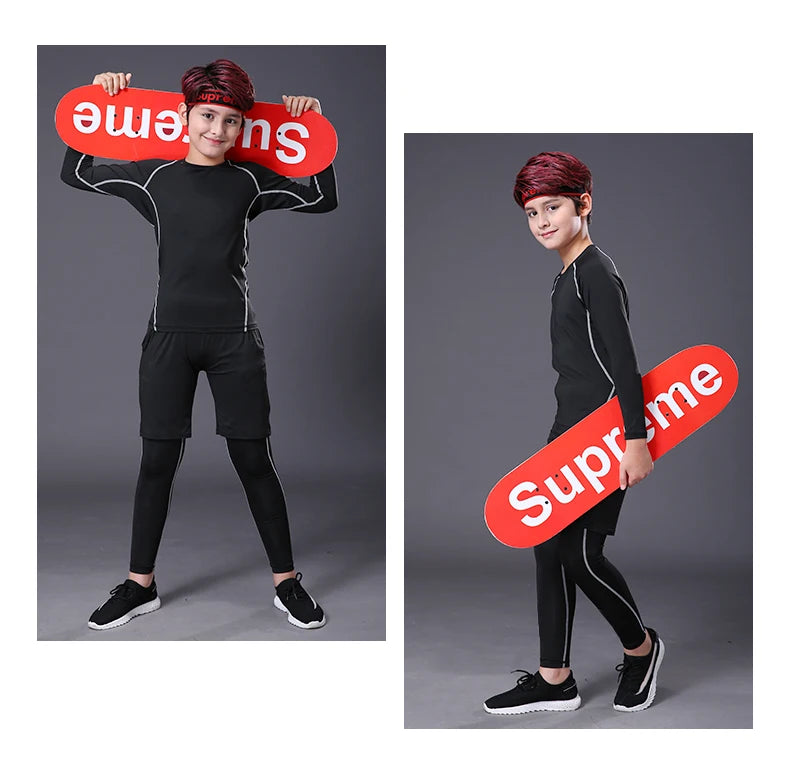 Kids Boy's Fitness Tracksuits Youth Warm Pants Top Underwear Tight Sports Compression Running Basketball Sportswear
