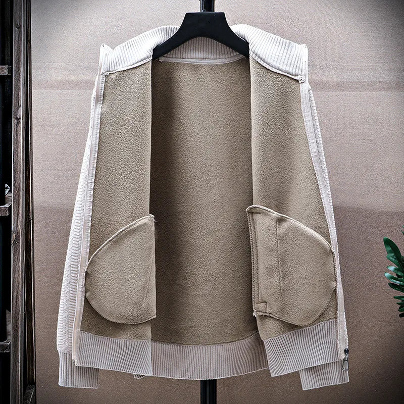 Men's Fleece Stand Collar Cardigan - Thick Knit Sweatercoat for Autumn Winter