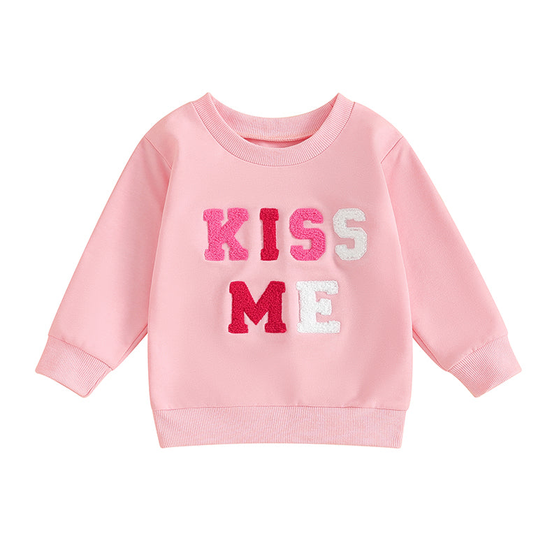 Toddler Baby Girl's Long Sleeve Letter Embroidery Pullover Sweatshirt