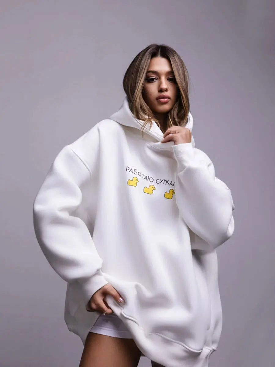 Women's Oversized Three Duck Print Hoodie