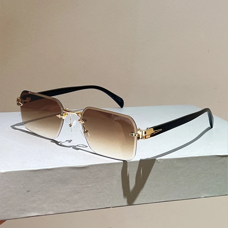 Vintage Rimless Square Sunglasses – Unisex Gradient Shades