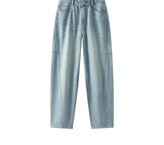 Women's Vintage Cotton Wide Leg Jeans - Curved Hem Retro Style