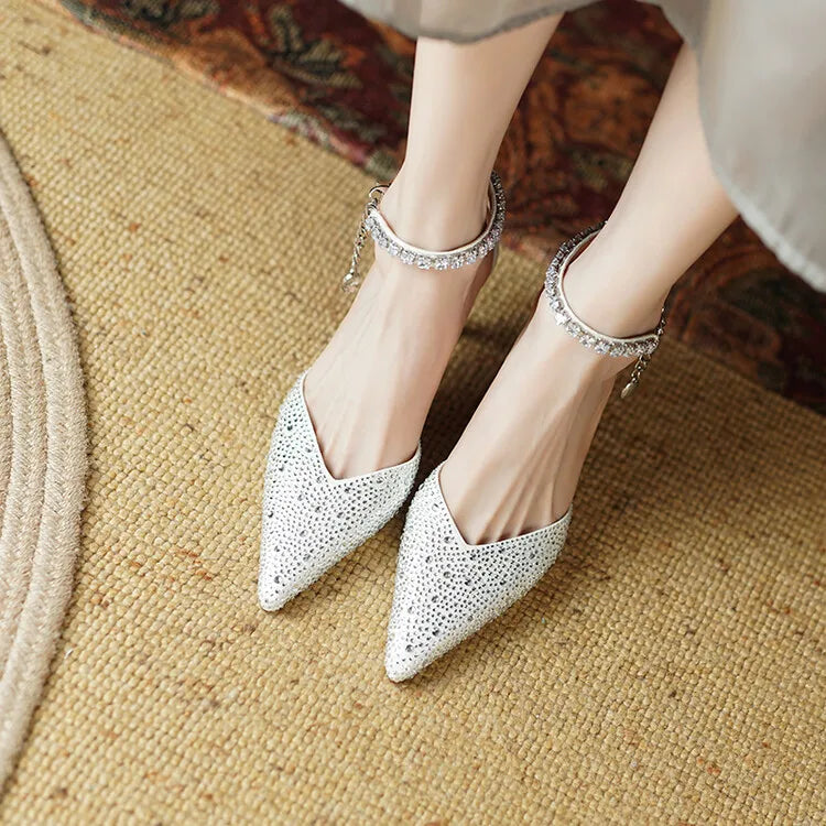 Women's Pointed Toe Rhinestone Wedding Sandals - Bowknot Pendant Pumps