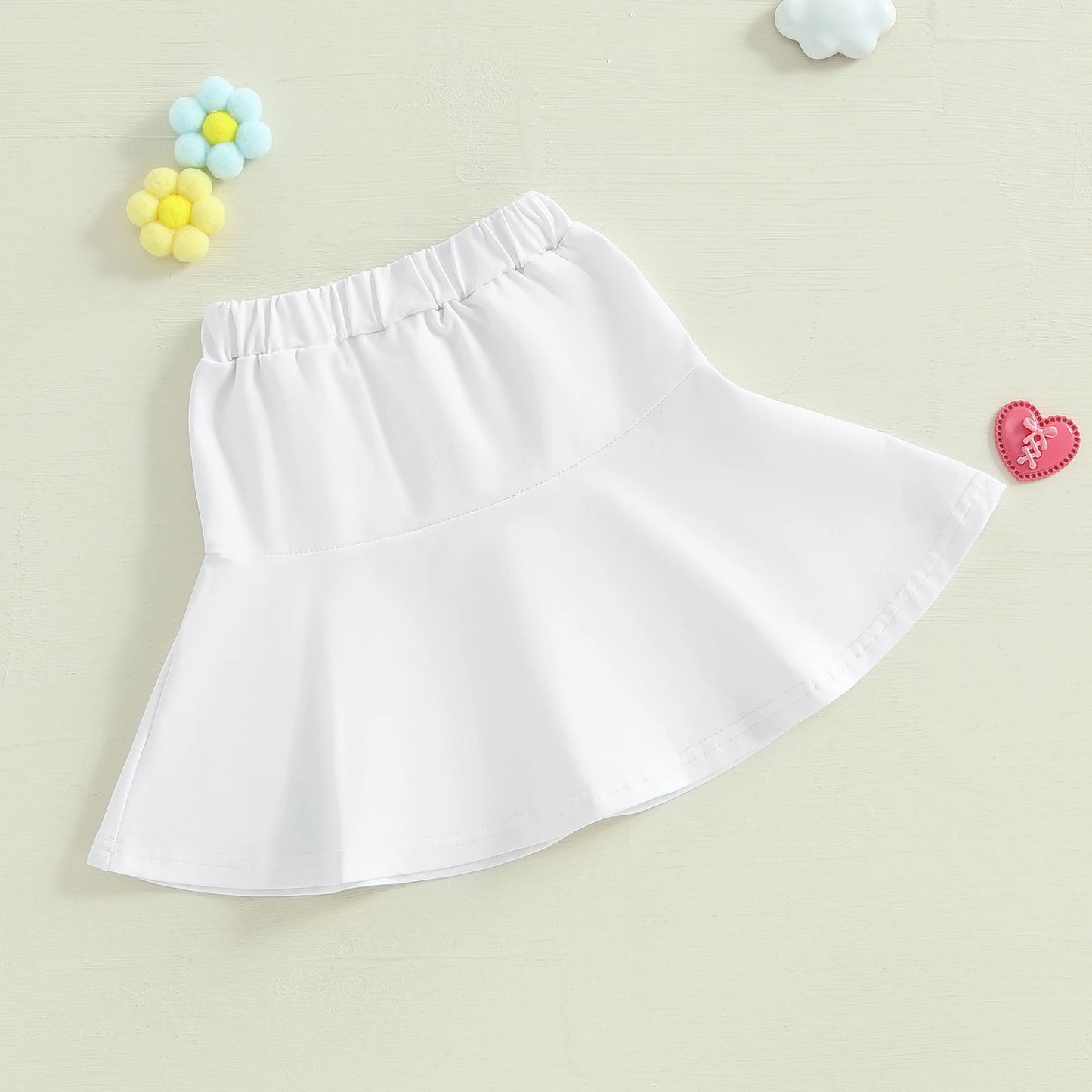 Girls' Ruffled A-Line Skirt - Solid Colour Elastic Waist Mini Skirt