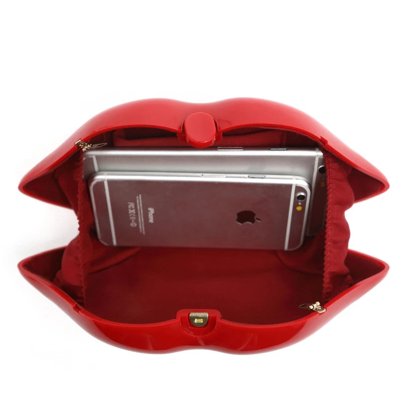 Women's Shoulder Bags Clutch Red Lips Acrylic Crossbody Bag