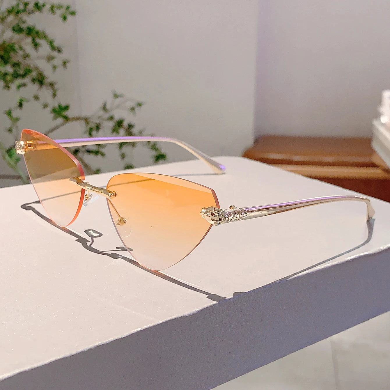 Women's Retro Metal Rimless Triangle Sunglasses