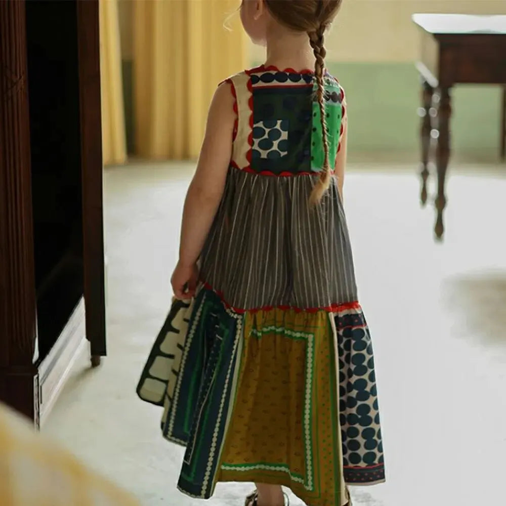 Girls' Dress Summer Children's Round Neck Sleeveless Geometric Multicolour Comfortable Casual Dress