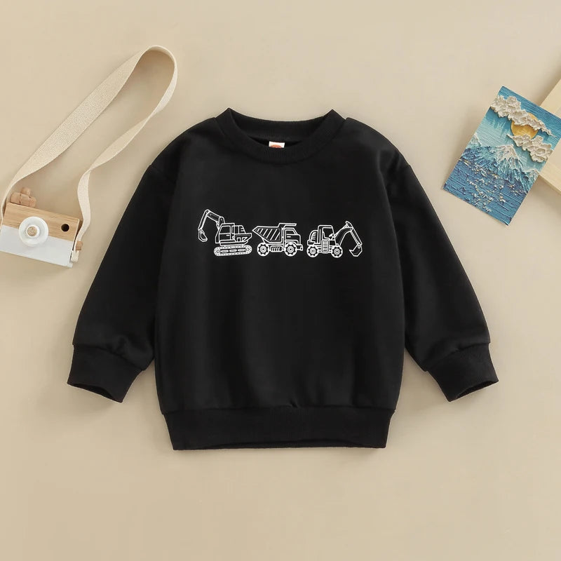 0-4Y Infant Kids Boys Sweatshirt - Cartoon Pattern Printed Long Sleeve Pullover Top