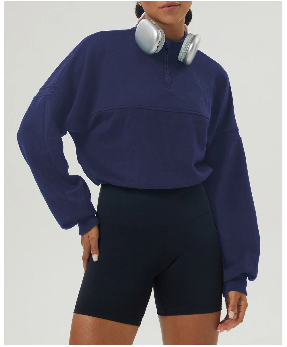Women's Long Sleeve Loose Half Zipper Gym Breathable Running Top Fitness Workout Jacket