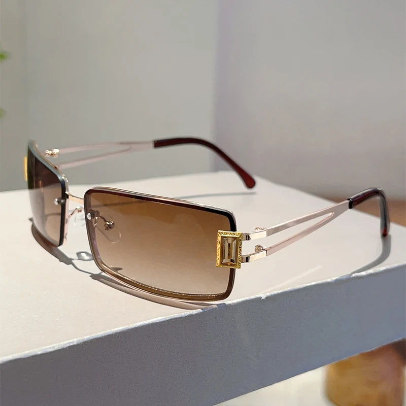 Unisex Rectangle Metal Gradient Sunglasses