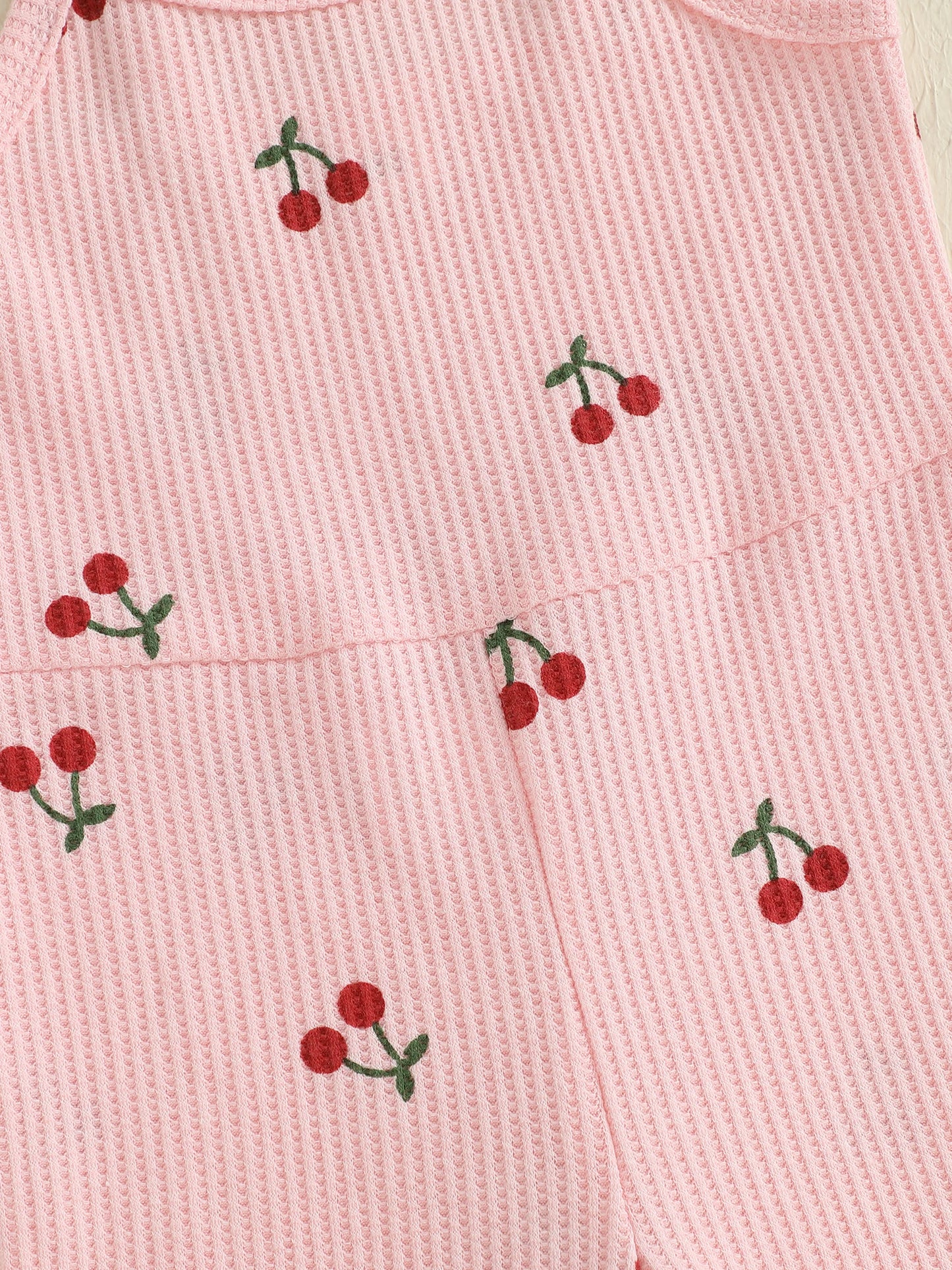 0-5Y Kids Girls Summer Jumpsuit Tie-up Spaghetti Straps Cherry Print Flare Romper Pants