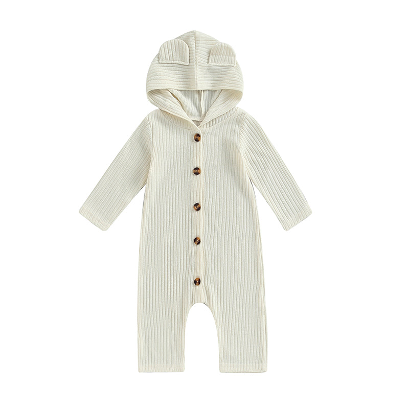 0-12M Autumn Baby Romper - Solid Colour Long Sleeve Hooded Jumpsuit for Boys & Girls