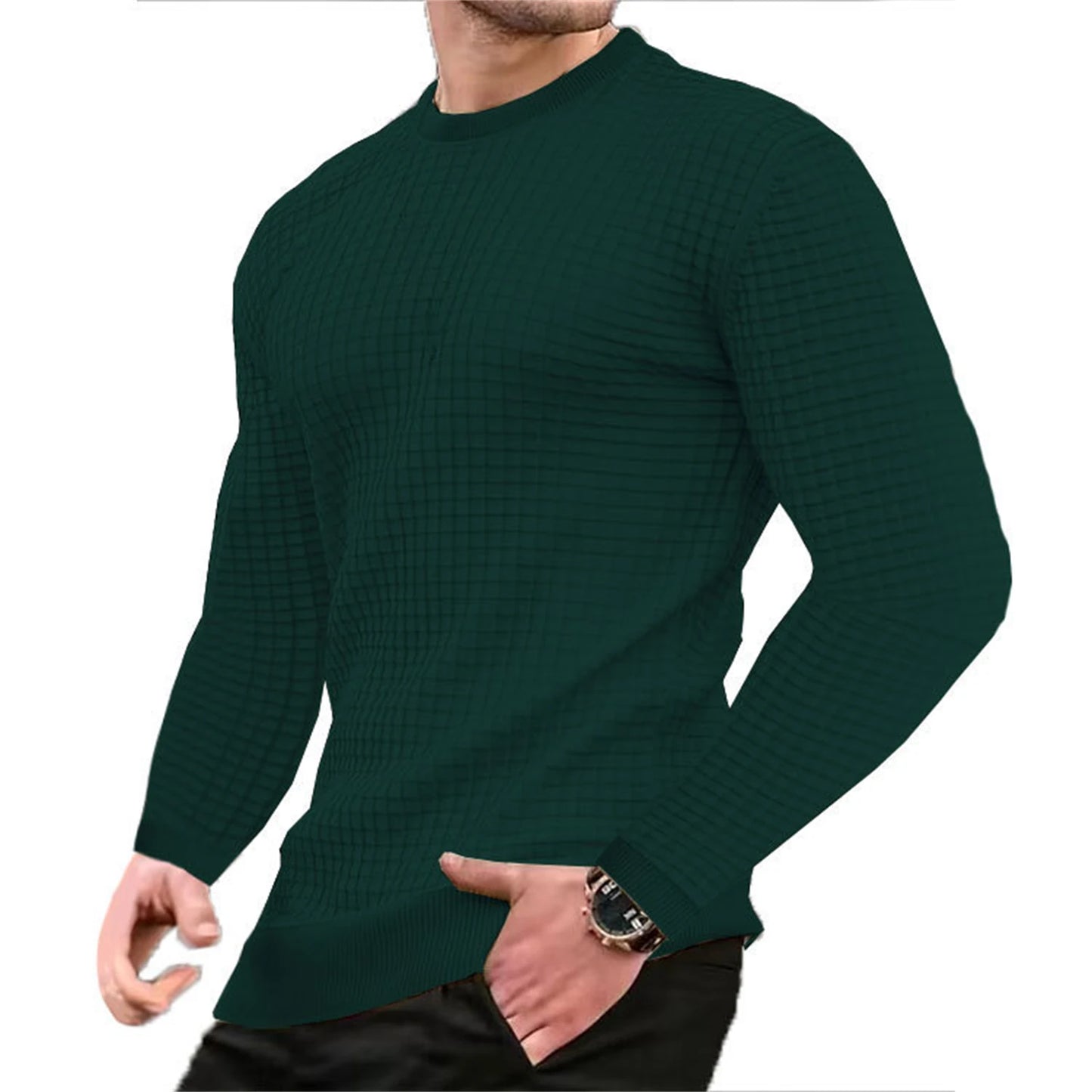 Men's Casual Knitted Pullover Hoodie - Long Sleeve Slim Fit O-Neck Sweatshirt