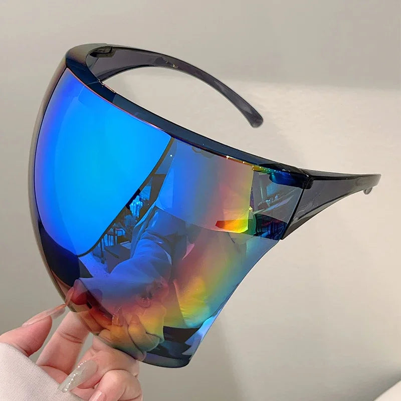 Unisex Huge Goggle Futuristic Mirror  Wrapped Round Anti-UV Sunglasses