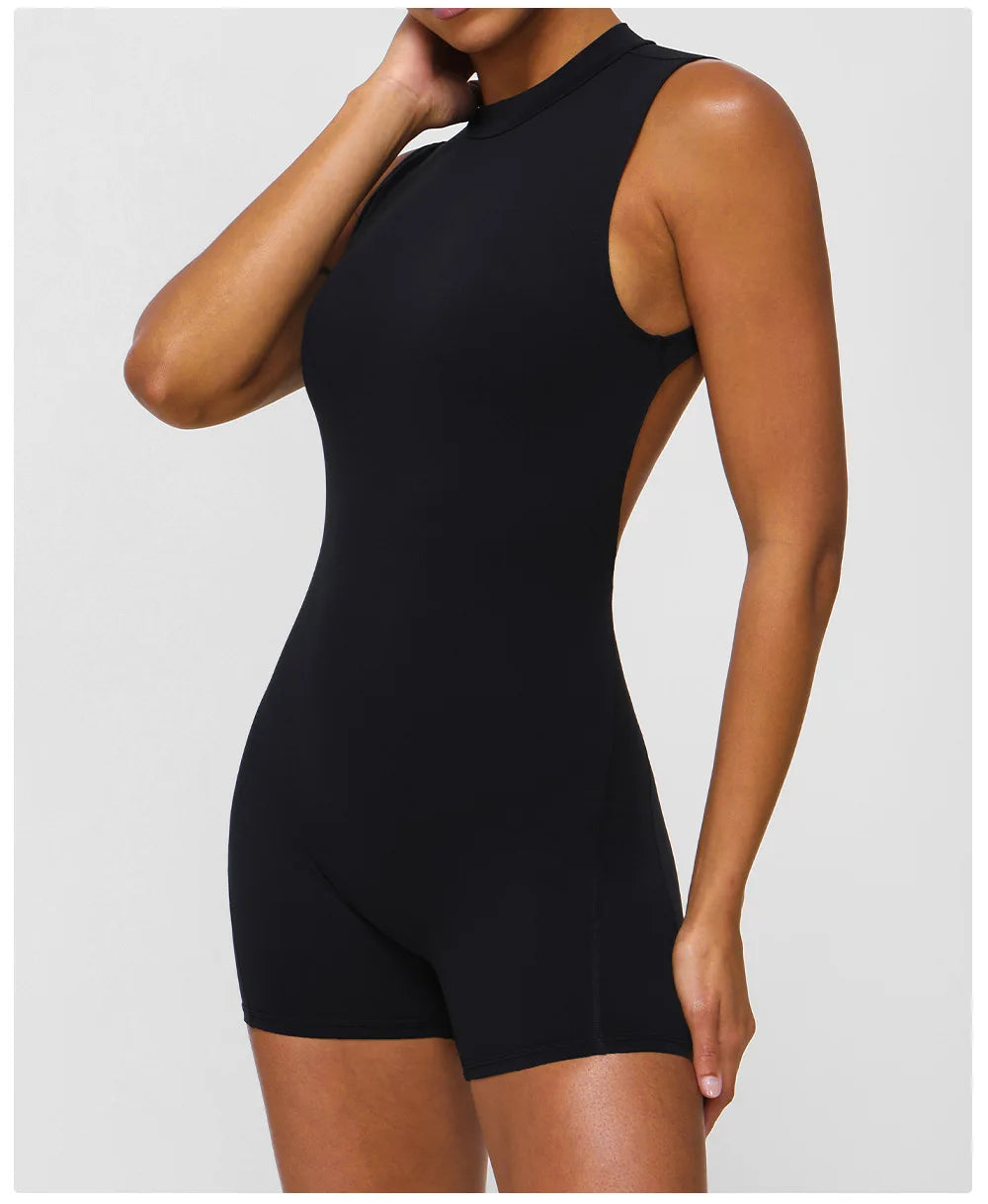 Women's Slim Fit One-Piece Sports Jumpsuit — Sleeveless Open Back Yoga Set