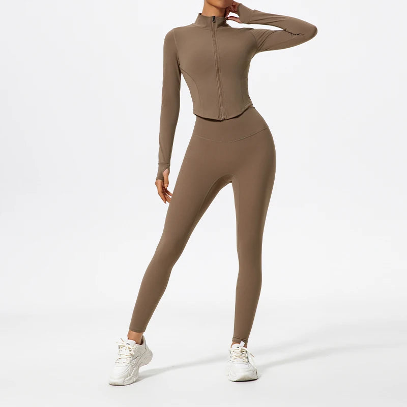 Ultra-Soft 2-Piece Gym Set - Long Sleeve Jacket & High Waist Leggings