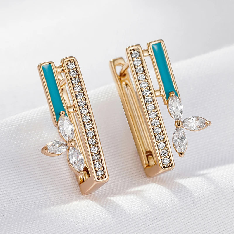 Women's Natural Zircon585 Rose Gold Colour Blue Enamel Drop Earrings