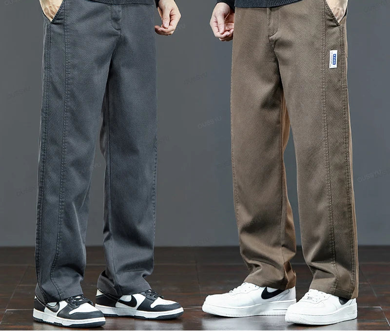 Men's Lyocell Blend Heavyweight Straight Leg Trousers | Elastic Waist M–5XL