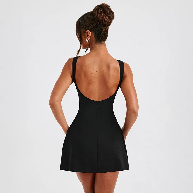 Women's Chic Sleeveless Mini Dress - Backless A-Line Dress