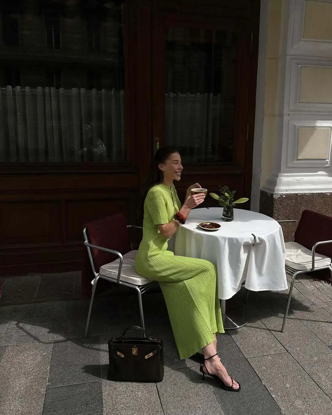 Women's Knitted Short Sleeve Maxi Dress - Casual Solid Sweater Bodycon Style