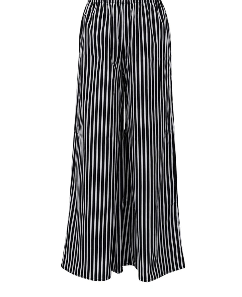 Women's Loose Stripe Print High Waist Wide Casual Classic Trousers