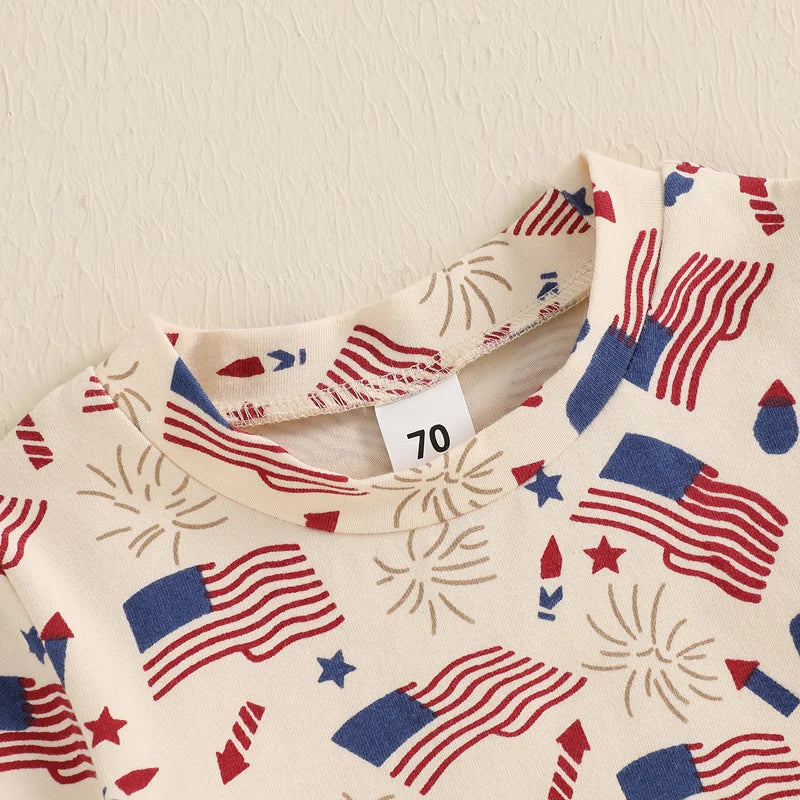 0-3Y Infant Baby Boys American Flag Clothes Sets Short Sleeve Flag Print T Shirts Drawstring Shorts Set