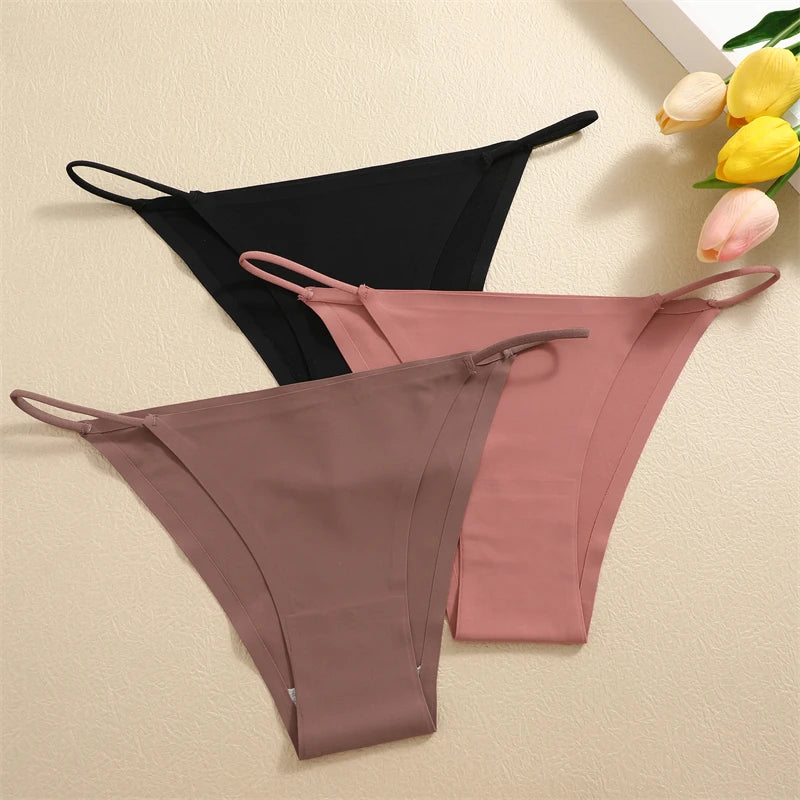 4Pcs/set Ice Silk Underwear Seamless Briefs Panties Thin Strap Lingerie