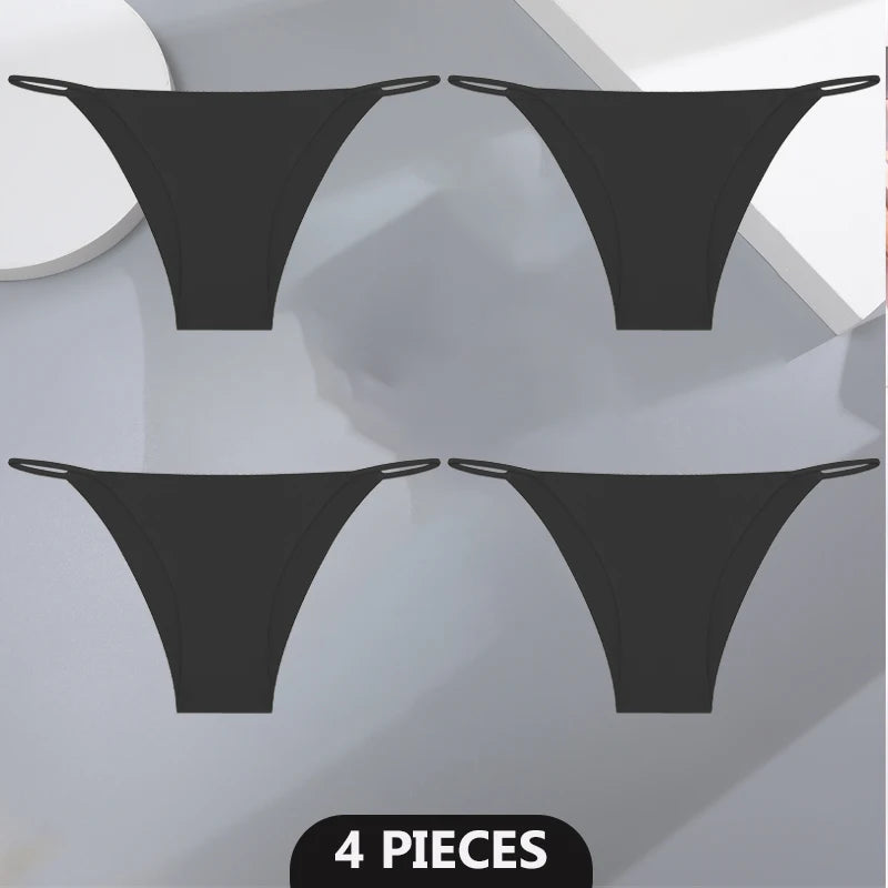 Women's 4Pcs/set Seamless Underwear Ice Silk Briefs Panties Thin Strap Lingerie