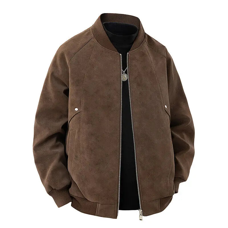 Men's Moto Biker PU Leather Jacket - Baseball Collar Casual Outerwear