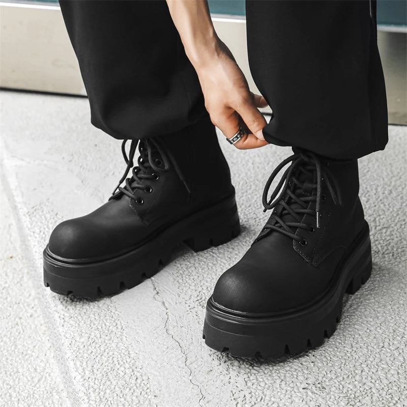 Men’s Platform Lace Up Plush Chunky High Top Ankle Boots