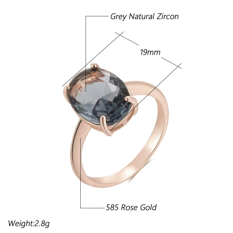 Elegant Oval Grey Crystal Wedding Ring - Rose Gold