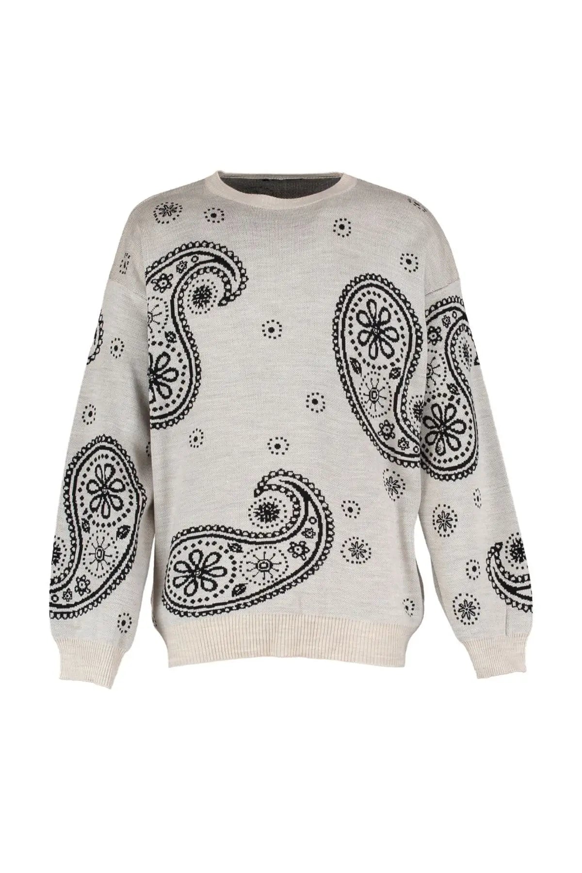 Men's Pullover Oversize Standard Sleeve Paisley Crew Neck Knitwear Unprinted Sweater