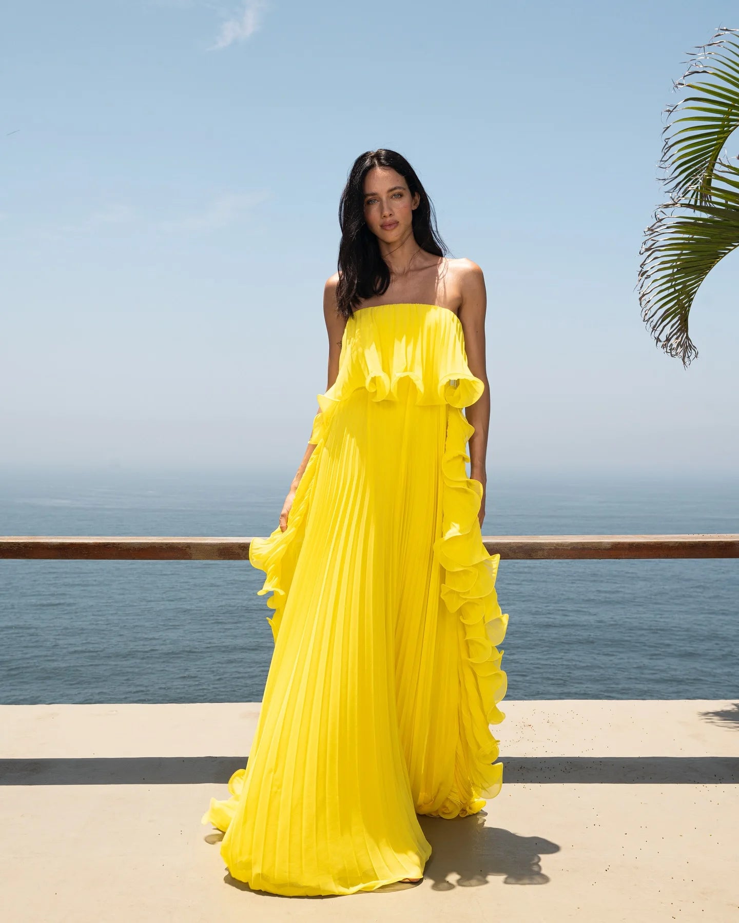 Pleated Wrap Maxi Dress - Off-Shoulder Cape Gown