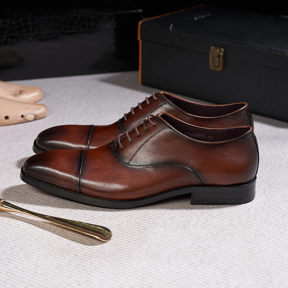 Men's Classic Lace-Up Oxfords Genuine Leather Cap Toe Wedding Party Formal Shoes