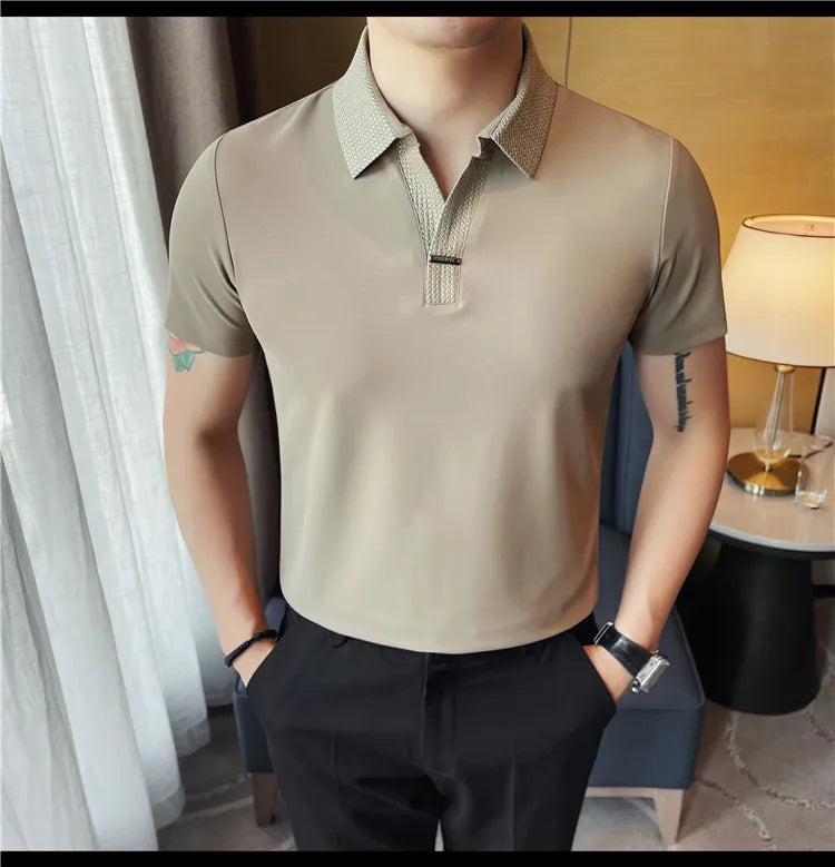Men's Summer Slim Fit Casual Short Sleeve Style Turn Down Collar Polo Shirt