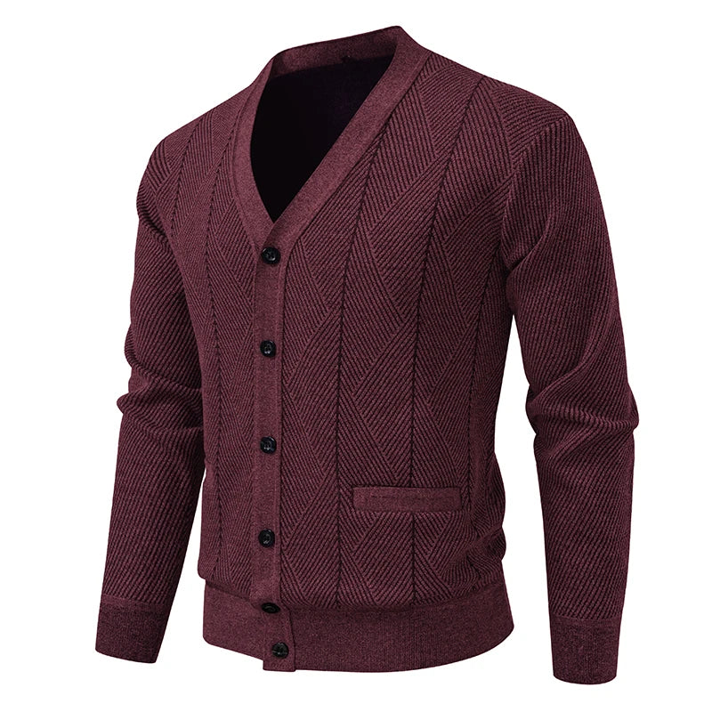Men's V-Neck Knit Cardigan - Single Breasted Slim Fit Sweater