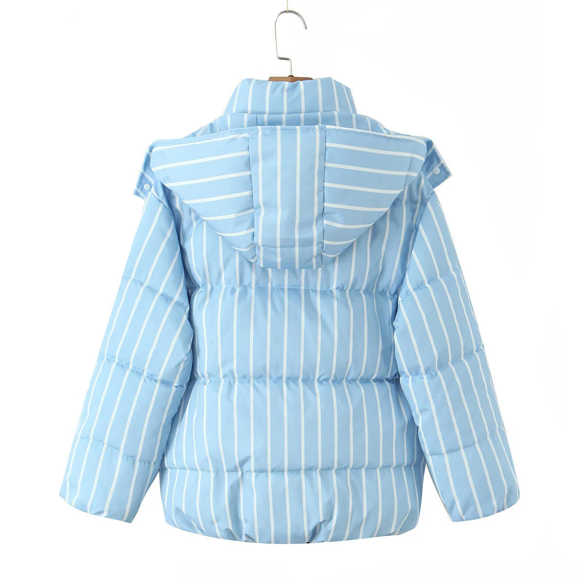 Striped Hooded Bread Jacket - Front Zipper Long Sleeve Warm Coat