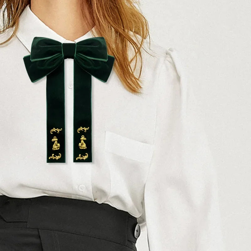Velvet Bow Cravat Brooch - Elegant Neck Tie Pin for Women