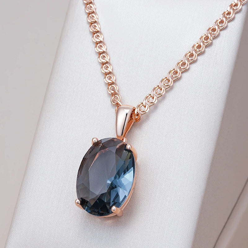 Women's Oval Grey Crystal Pendant Necklace  585 Rose Gold Colour With Natural Zircon