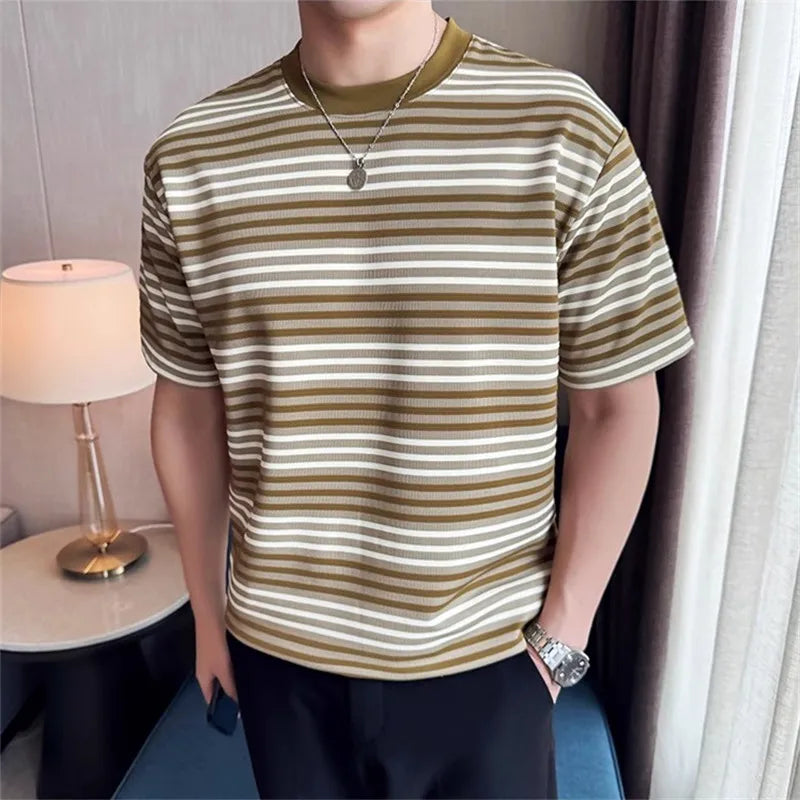Men's  Summer Striped Round-Neck Short Sleeve Casual  Slim Fit T-Shirt