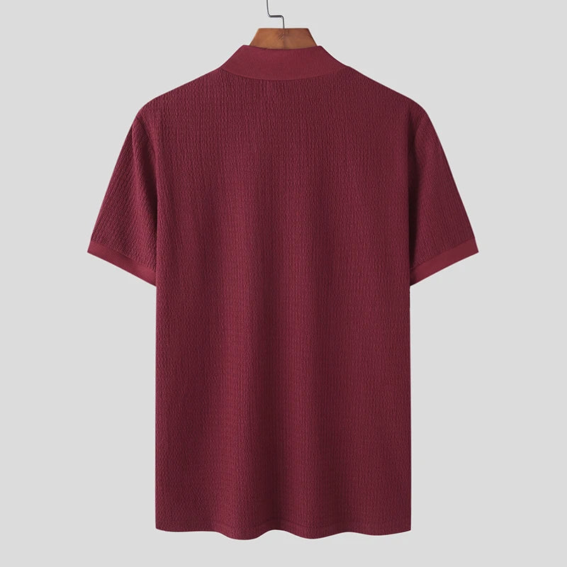 Men Solid Colour Turtleneck  Short Sleeve  T Shirt