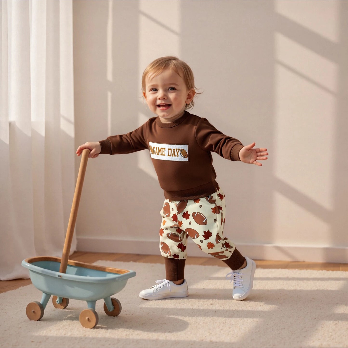 Baby Boys Thanksgiving Football Outfit Set - Rugby Long Sleeve Sweatshirt & Leaf Pants (0-3Y)