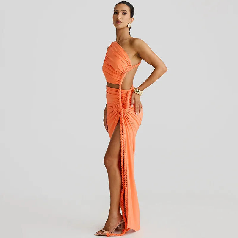 Women's  Off-shoulder Thigh High Split  Maxi Strapless Sleeveless Ruched Bodycon Party Dress