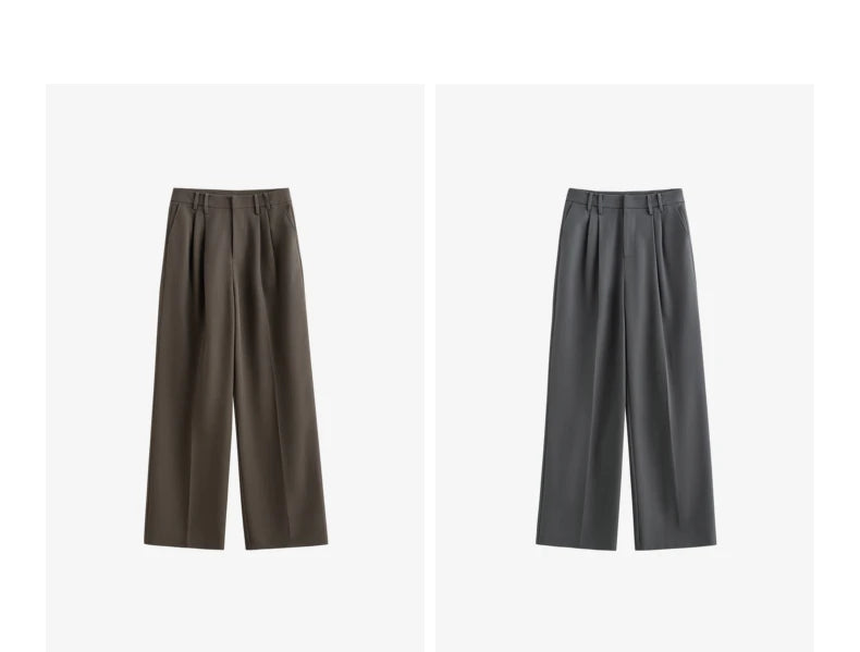 Women's High Waist Straight Leg Suit Trousers with Pockets | Brown