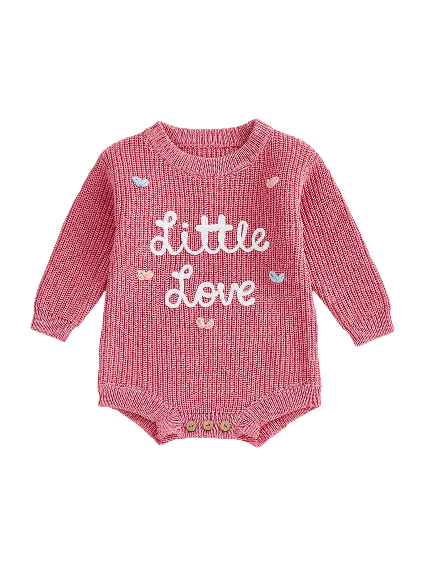 Valentine's Day Baby Knit Romper - Long Sleeve Heart Embroidery Jumpsuit